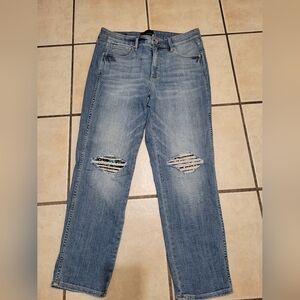 White House Black Market Light Blue Distressed Straight Leg Jeans